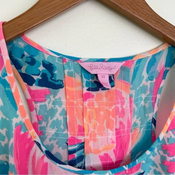 Lilly Pulitzer Alyssa Pineapple Print 100% Silk Tank Top XS Pink Blue Orange - Picture 4 of 9
